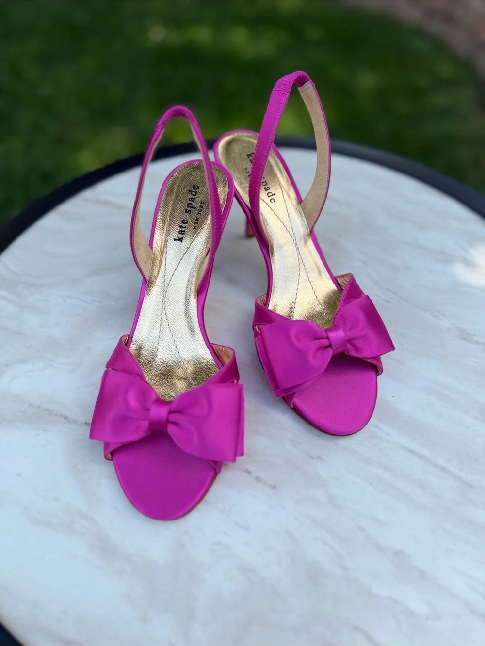 Kate Spade New York Pink Satin Bow Slingback Heels Pumps Italy Women’s 7.5 B